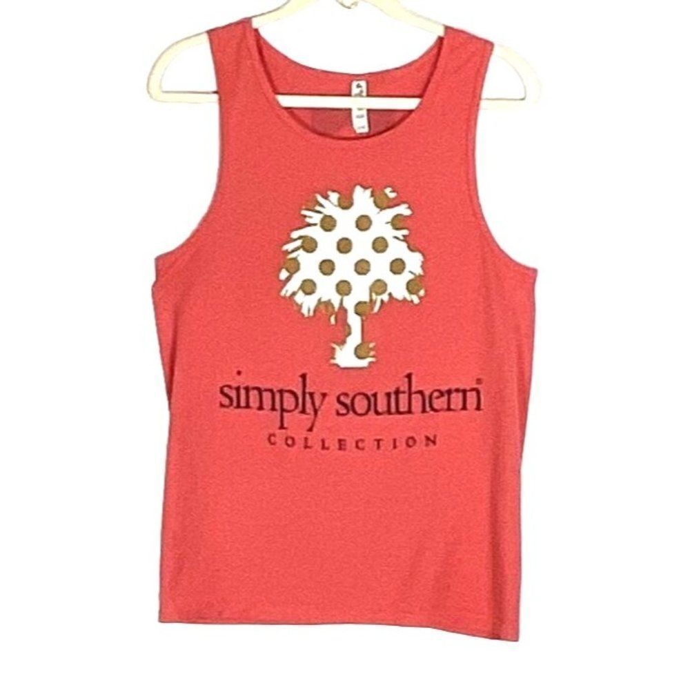 Simply Southern Collection Tank, size small, pink/navy blue/gold/white print